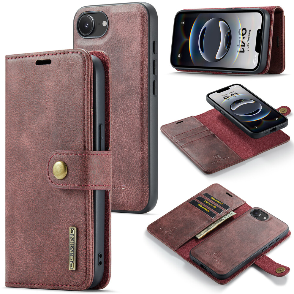 (Iphone 16E, ) Dg.ming For Iphone 16E Case Detachable Split Leather Phone Cover Red 6914281904282