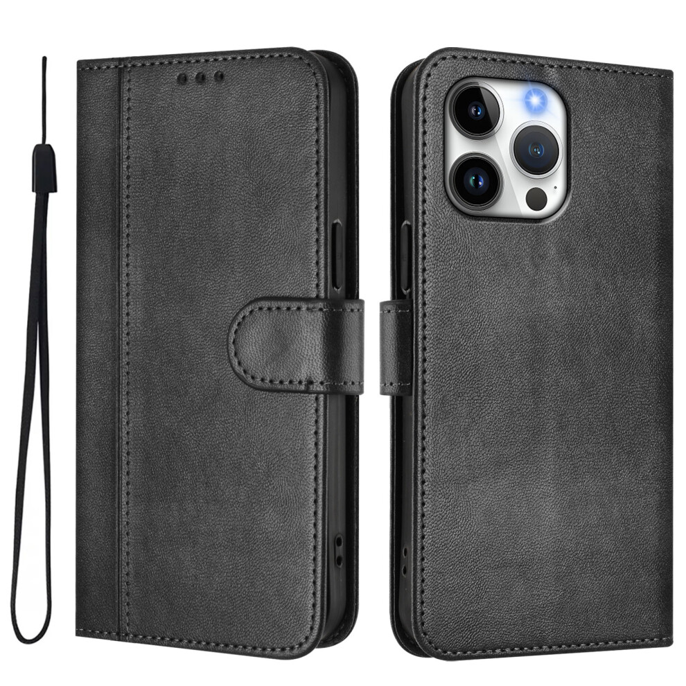 (Iphone 16 Pro Max, ) For Iphone 16 Pro Max Cases Wallet Stand Retro Texture Leather Phone Cover With Lanyard Black 6914281353660