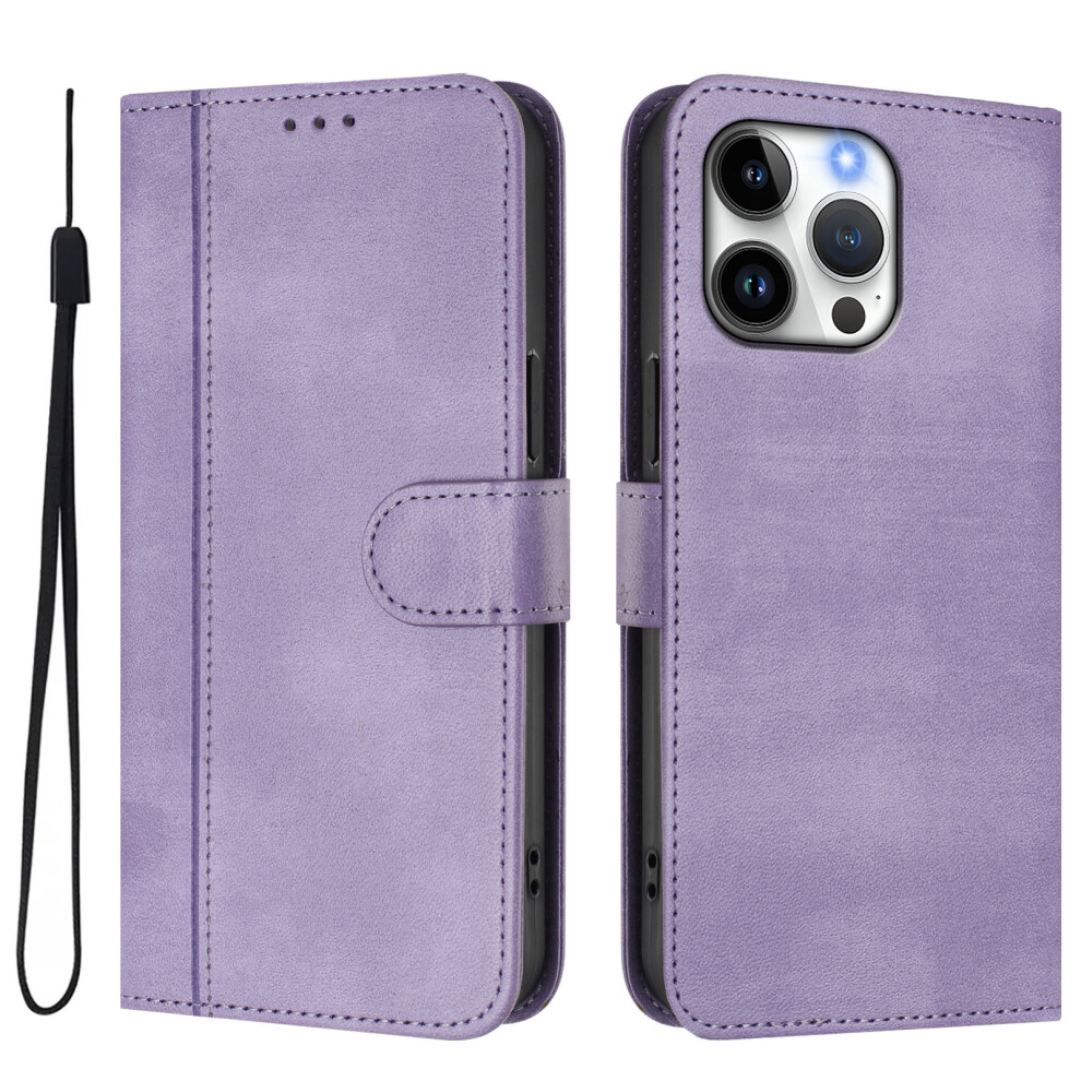 (Iphone 16 Pro Max, Light ) For Iphone 16 Pro Max Cases Wallet Stand Retro Texture Leather Phone Cover With Lanyard Purple 6914281780367