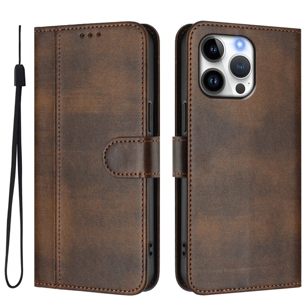 (Iphone 16 Pro Max, ) For Iphone 16 Pro Max Cases Wallet Stand Retro Texture Leather Phone Cover With Lanyard Brown 6914284969615
