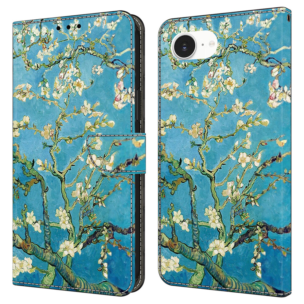 (Iphone 16E, Apricot Blossom) For Iphone 16E Leather Case Pattern Printing Wallet Stand Flip Phone Cover 6914287891128