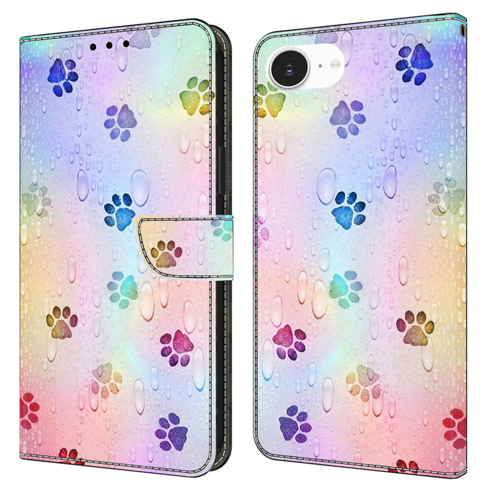 (Iphone 16E, Cat Footprints) For Iphone 16E Leather Case Pattern Printing Wallet Stand Flip Phone Cover 6914285939273