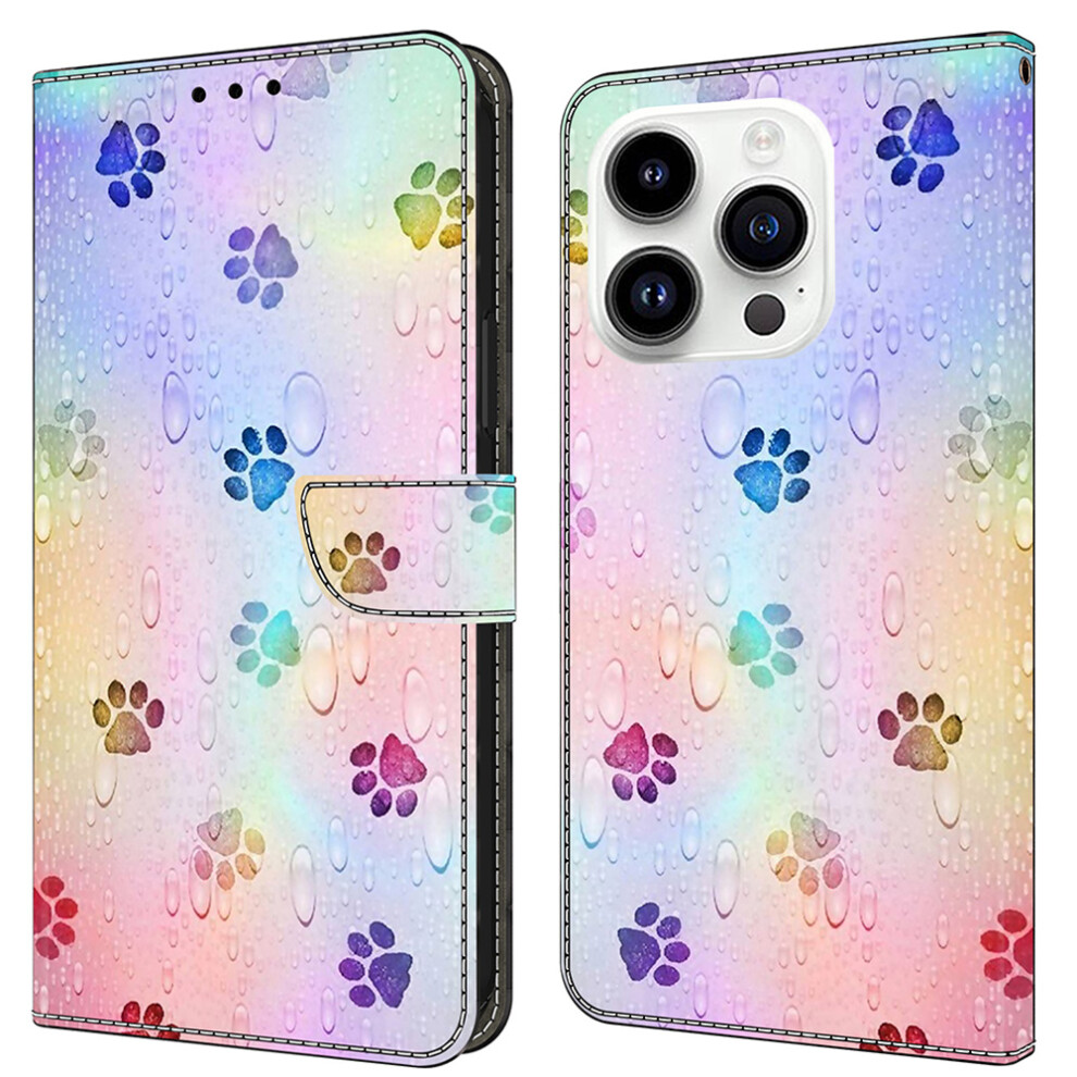 (Iphone 16 Pro, Cat Footprints) For Iphone 16 Pro Leather Case Pattern Printing Wallet Stand Flip Phone Cover 6914282002567