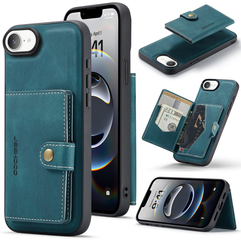 (Iphone 16E, ) For Iphone 16E Case Jeehood J01 Retro Leather Phone Back Cover With Detachable Magnetic Card Holder Blue 6914288239783
