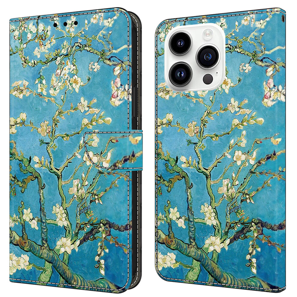 (Iphone 16 Pro, Apricot Blossom) For Iphone 16 Pro Leather Case Pattern Printing Wallet Stand Flip Phone Cover 6914283954414