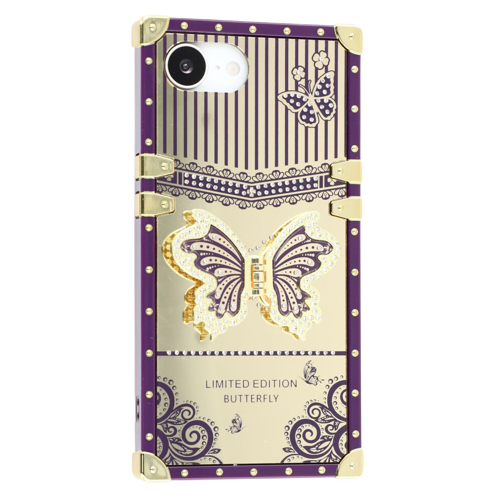 (Iphone 16E, Dark ) For Iphone 16E Case Electroplated Tpu+Pc Phone Cover With Butterfly Kickstand Purple 6914287225251
