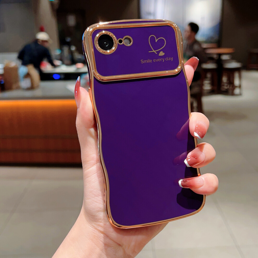 (Iphone 16E, Dark ) For Iphone 16E Case Love Hearts Tpu Phone Cover Curly Wave Frame Large Window Purple 6914288254717