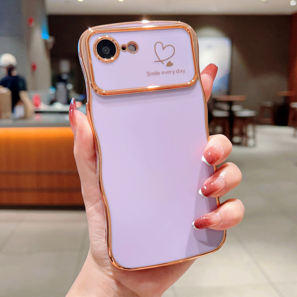 (Iphone 16E, ) For Iphone 16E Case Love Hearts Tpu Phone Cover Curly Wave Frame Large Window Purple 6914281218143