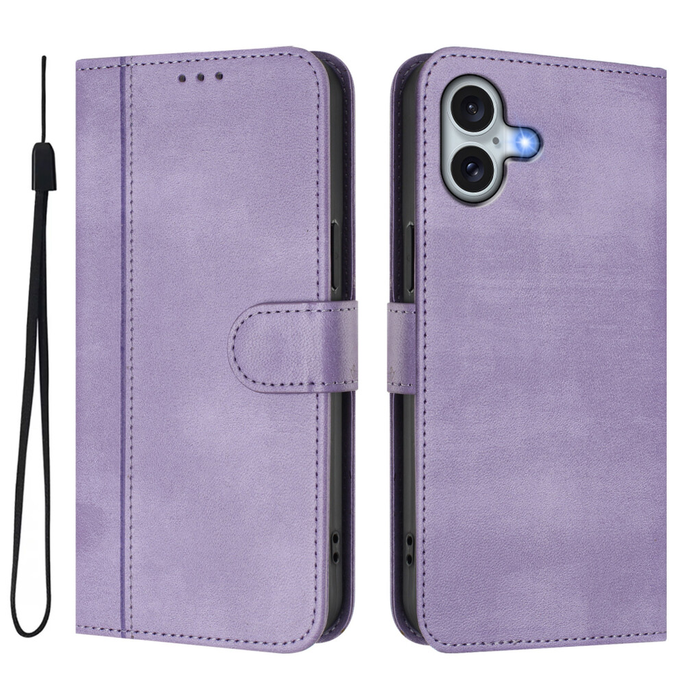(Iphone 16 Plus, Light ) For Iphone 16 Plus Cases Wallet Stand Retro Texture Leather Phone Cover With Lanyard Purple 6914282842378