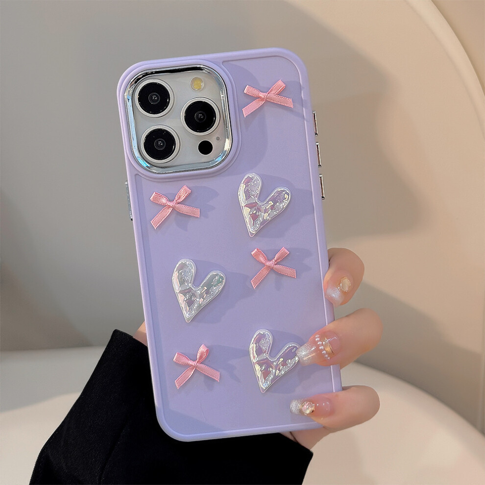 (Iphone 15 Pro, ) For Iphone 15 Pro Tpu Case Heart Butterfly Bow Design Shockproof Phone Back Cover Purple 6914282833598