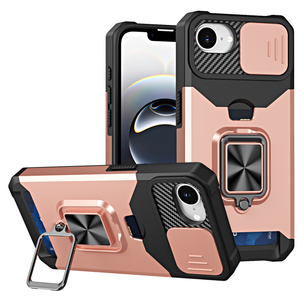 (Iphone 16E, Rose ) For Iphone 16E Case Kickstand Slide Lens Lid Pc+Tpu Phone Cover With Card Slot Gold 6914286099921