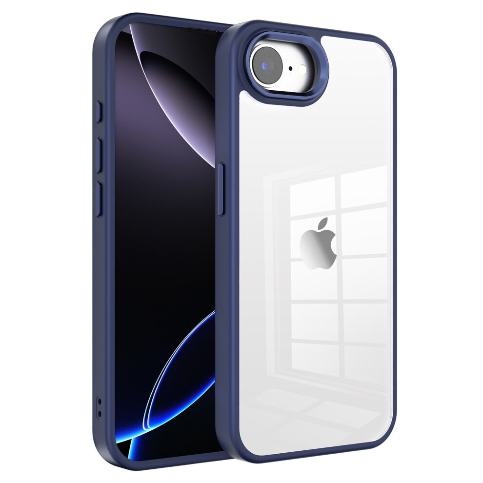 (Iphone 16E, Navy ) For Iphone 16E Case Tpu+Pc Clear Phone Back Cover With Metal Button Blue 6914281611784