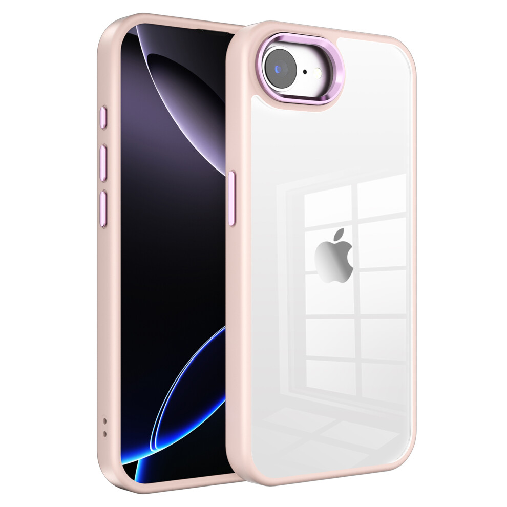 (Iphone 16E, ) For Iphone 16E Case Tpu+Pc Clear Phone Back Cover With Metal Button Pink 6914283561537