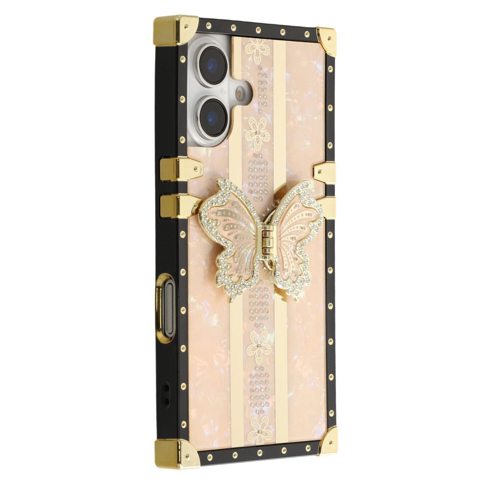 (Iphone 16, ) For Iphone 16 Case Tpu+Pc Electroplated Butterfly Kickstand Phone Cover Pink 6914286923684