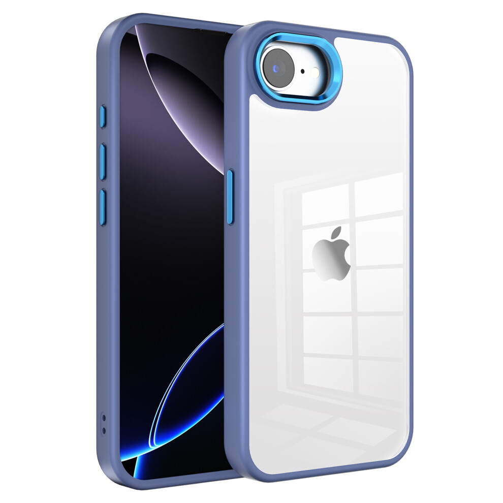 (Iphone 16E, ) For Iphone 16E Case Tpu+Pc Clear Phone Back Cover With Metal Button Blue 6914285599811