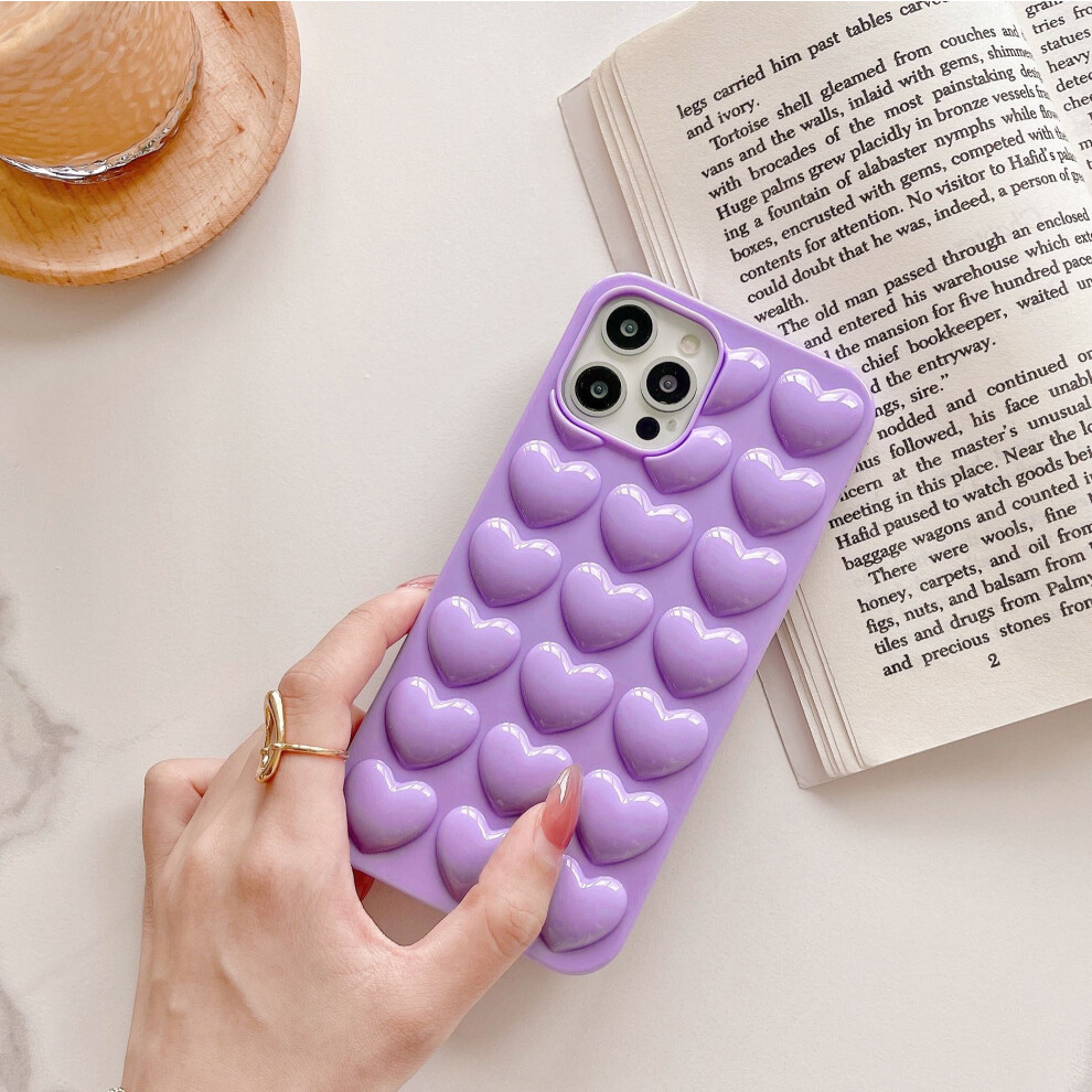 (Iphone 15 Pro, ) For Iphone 15 Pro Case 3D Heart Pattern Hard Pc Shockproof Phone Cover Purple 6914281401941
