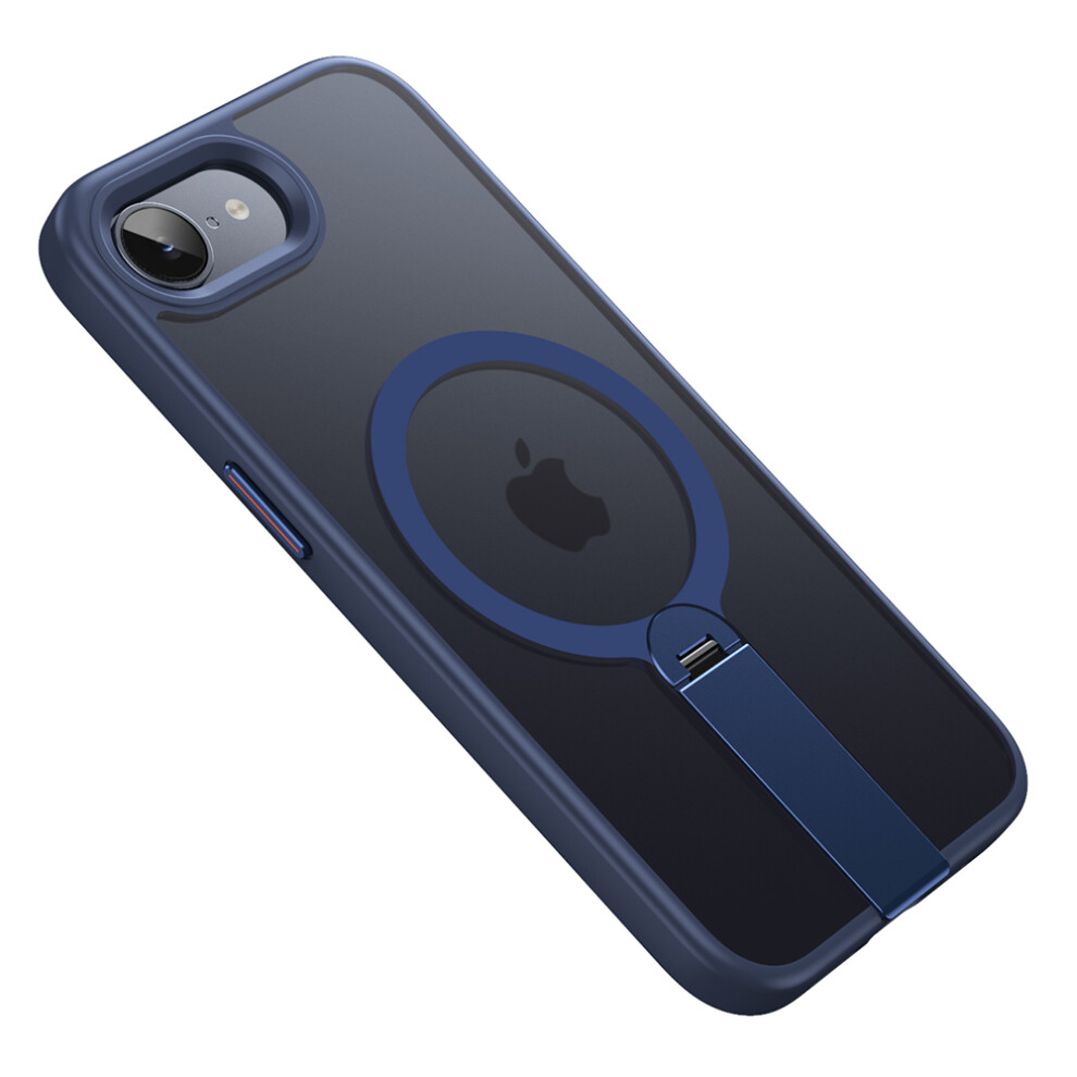 (Iphone 16E, Dark ) For Iphone 16E Case Compatible With Magsafe Rotating Straight Kickstand Tpu+Pc Matte Phone Cover Blue 6914280505909