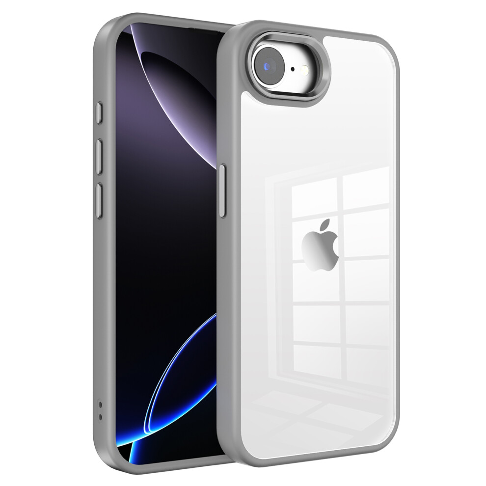 (Iphone 16E, ) For Iphone 16E Case Tpu+Pc Clear Phone Back Cover With Metal Button Grey 6914288558761