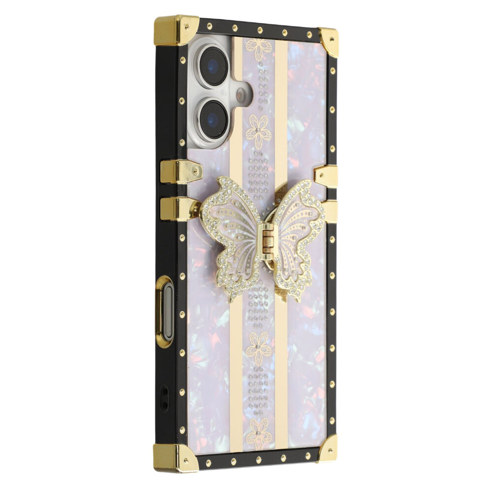 (Iphone 16, ) For Iphone 16 Case Tpu+Pc Electroplated Butterfly Kickstand Phone Cover Purple 6914280660622