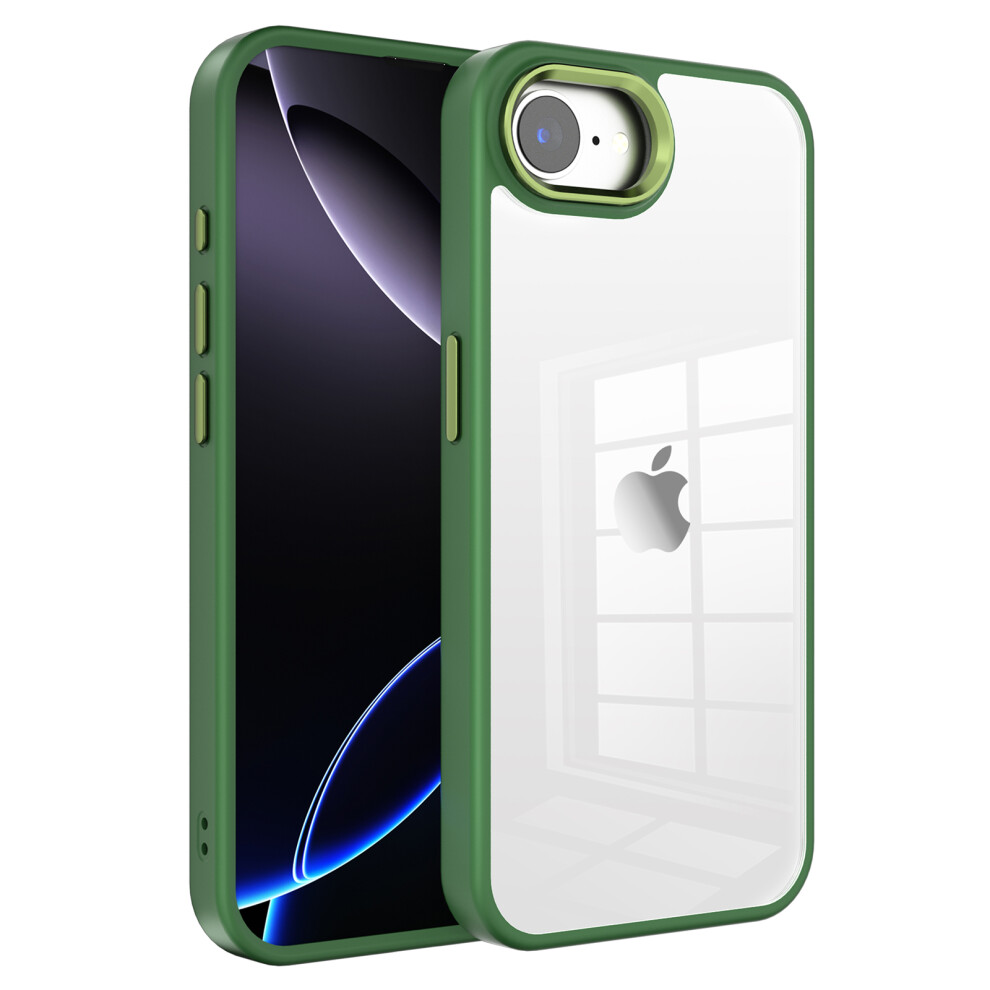 (Iphone 16E, ) For Iphone 16E Case Tpu+Pc Clear Phone Back Cover With Metal Button Green 6914286624468