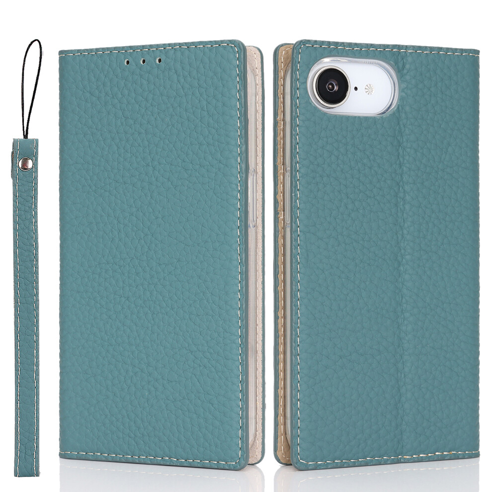 (Iphone 16E, Baby ) For Iphone 16E Wallet Case Genuine Cow Leather Phone Cover Litchi Texture Blue 6914287045736