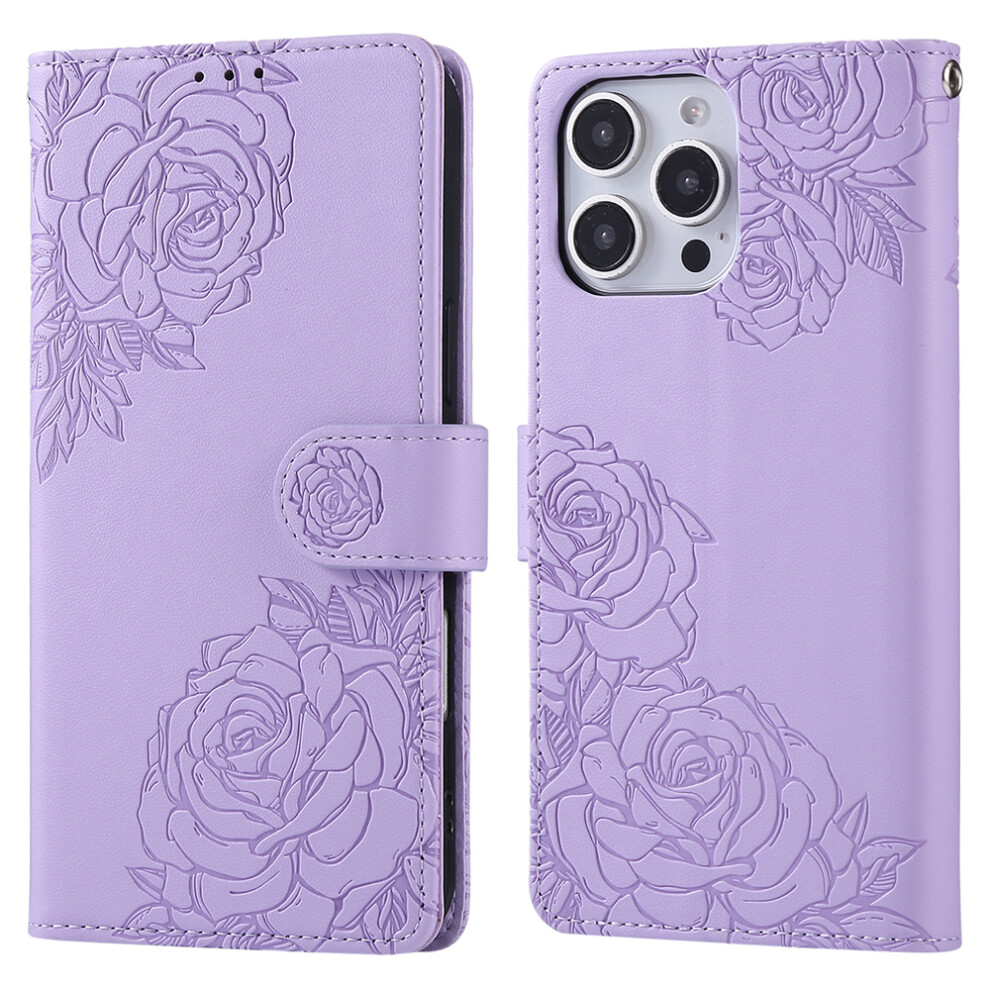 (Iphone 13 Pro, ) For Iphone 13 Pro Case Rose Flower Pu Leather Wallet Phone Cover With 3 Card Slots Purple 6914287530485