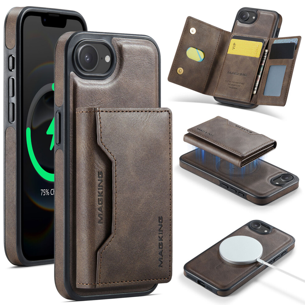 (Iphone 16E, Coffee) Magking K2 Series For Iphone 16E Case Compatible With Magsafe Pc+Tpu+Pu Phone Cover Brown 6914284546489