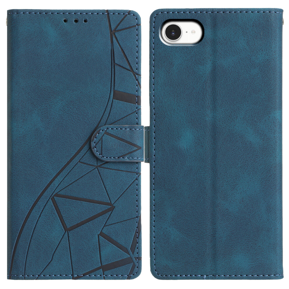 (Iphone 16E, ) For Iphone 16E Case Wallet Stand Imprinted Triangle Pattern Leather Phone Flip Cover Blue 6914283507474