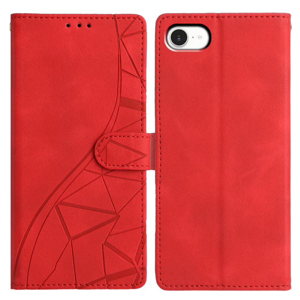 (Iphone 16E, ) For Iphone 16E Case Wallet Stand Imprinted Triangle Pattern Leather Phone Flip Cover Red 6914285143670