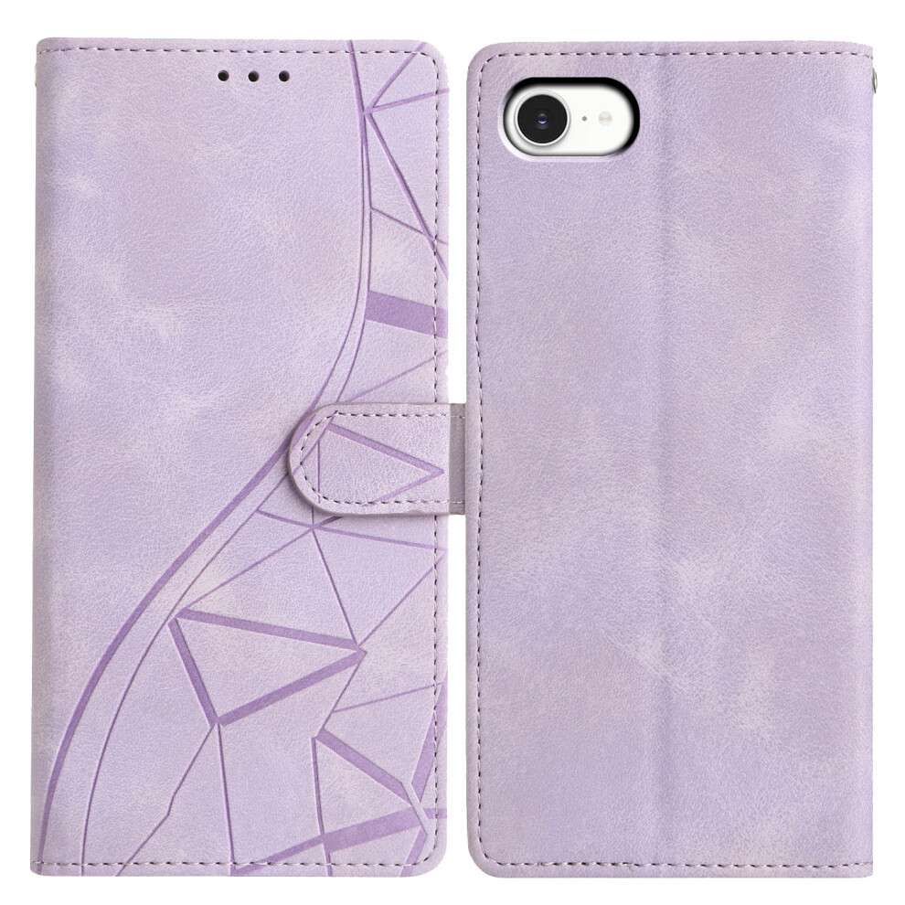 (Iphone 16E, ) For Iphone 16E Case Wallet Stand Imprinted Triangle Pattern Leather Phone Flip Cover Purple 6914285211959