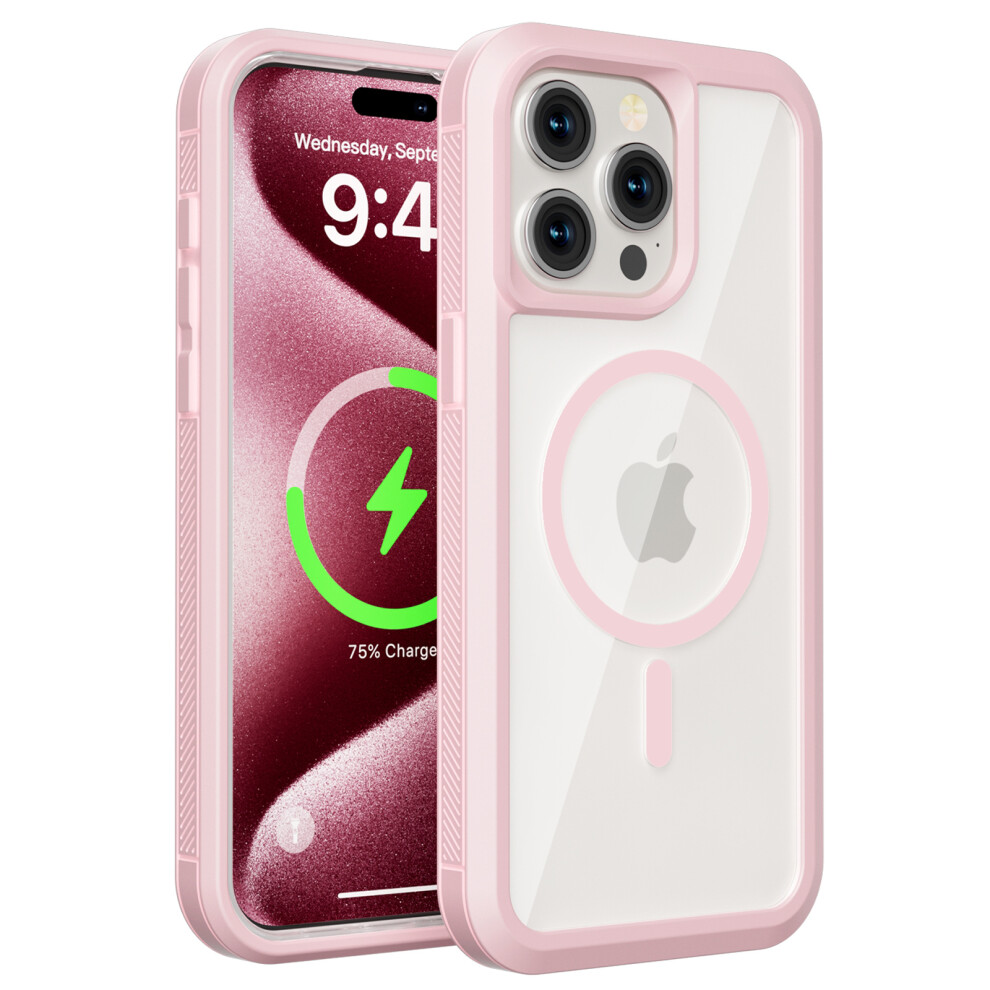 (Iphone 15 Pro Max, ) For Iphone 15 Pro Max Magnetic Case Translucent Detachable 2 In 1 Tpu+Pc Shockproof Phone Cover Pink 6914281248263