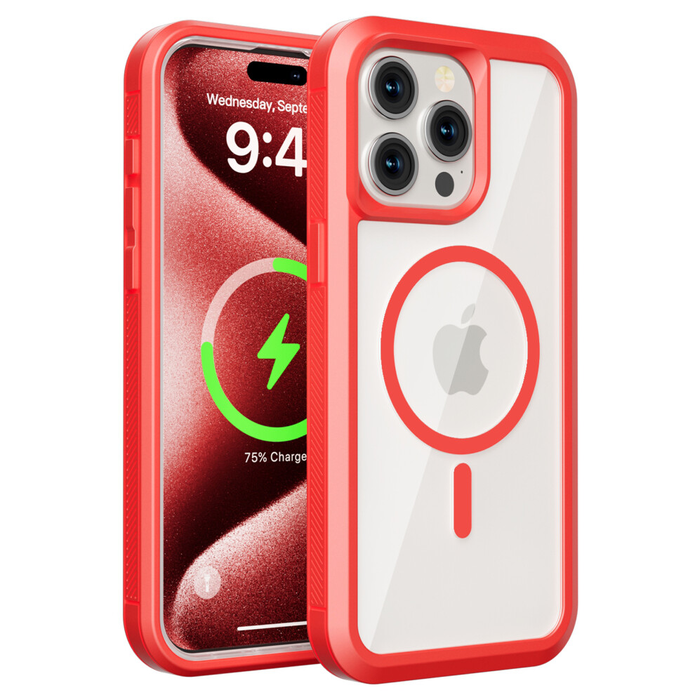 (Iphone 15 Pro Max, ) For Iphone 15 Pro Max Magnetic Case Translucent Detachable 2 In 1 Tpu+Pc Shockproof Phone Cover Red 6914285005664