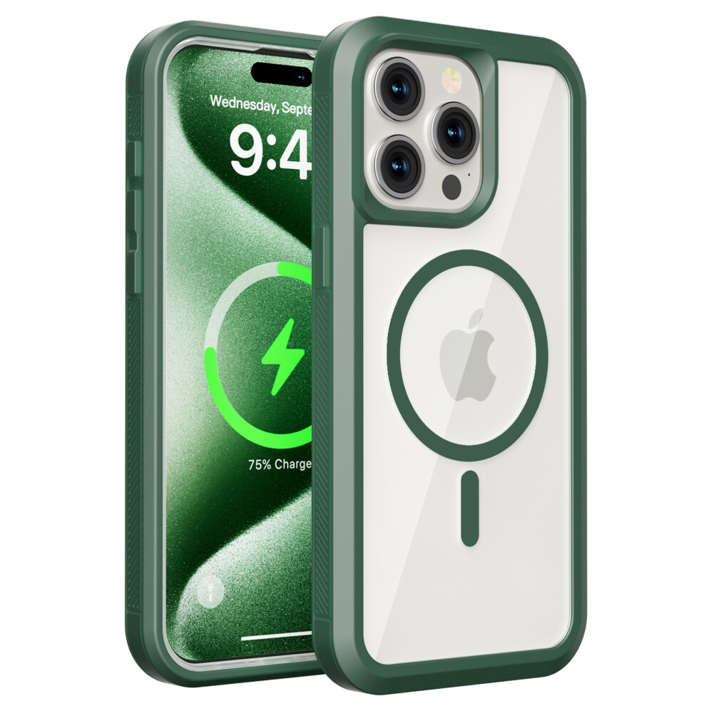 (Iphone 15 Pro Max, ) For Iphone 15 Pro Max Magnetic Case Translucent Detachable 2 In 1 Tpu+Pc Shockproof Phone Cover Green 6914280508177