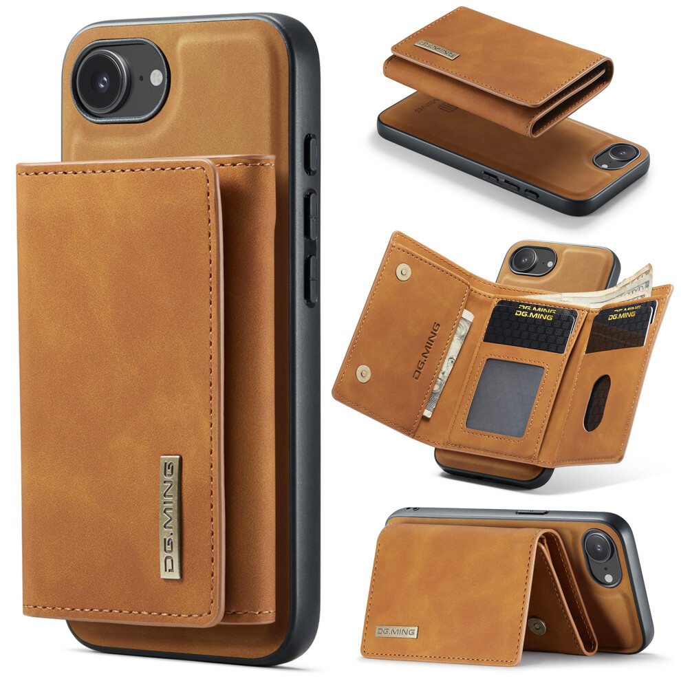 (Iphone 16E, ) Dg.ming M1 Series For Iphone 16E Case Kickstand Pu Phone Cover With Detachable Wallet Brown 6914283540495
