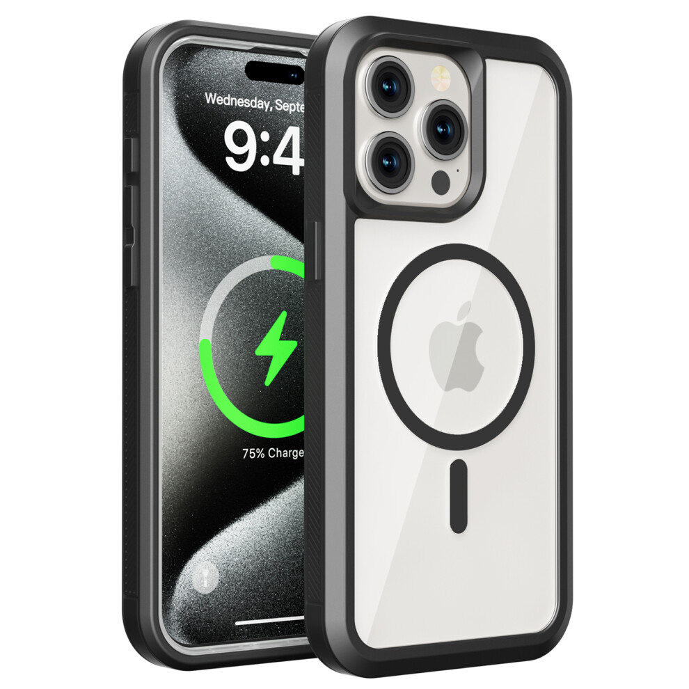 (Iphone 15 Pro Max, ) For Iphone 15 Pro Max Magnetic Case Translucent Detachable 2 In 1 Tpu+Pc Shockproof Phone Cover Black 6914282884477