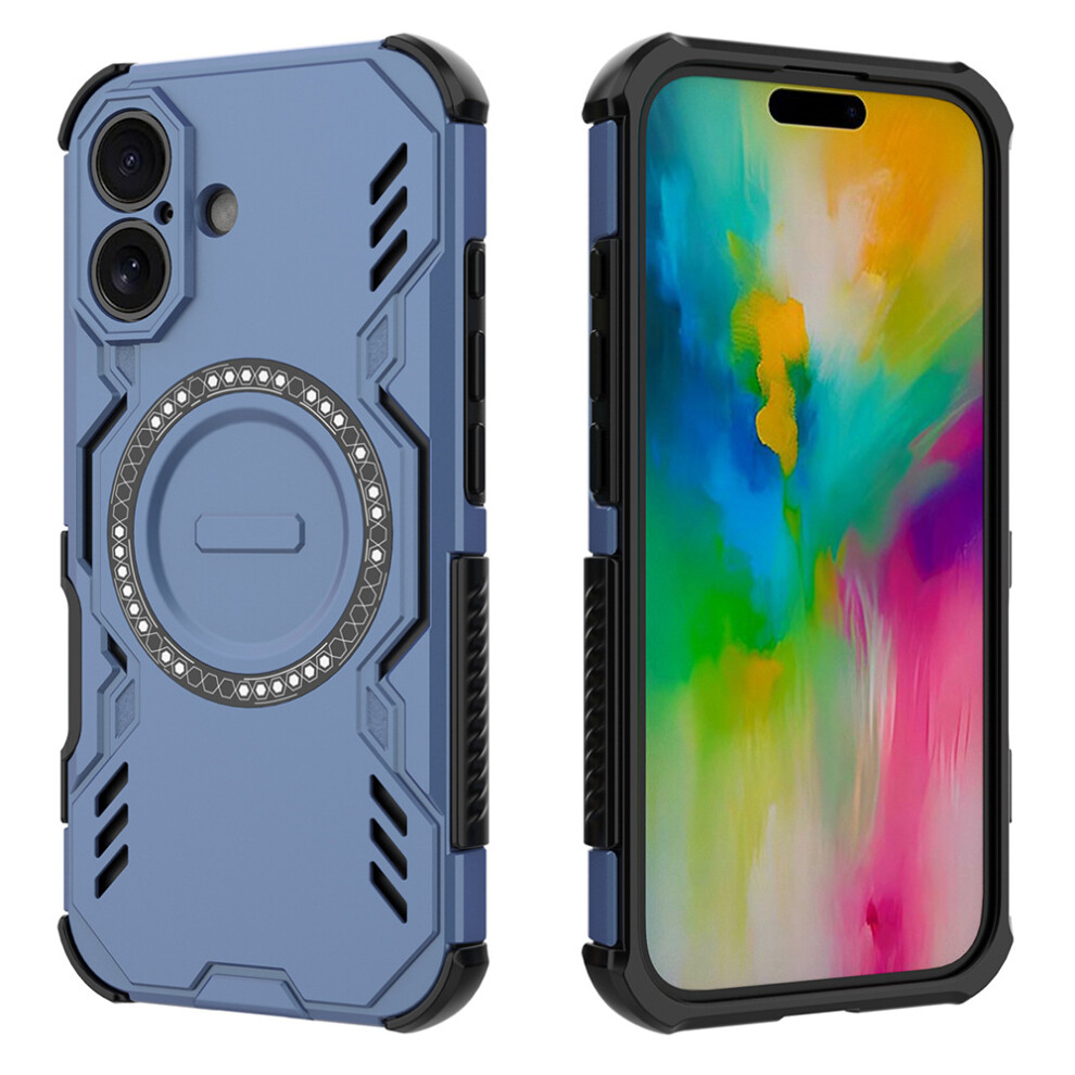 (Iphone 16, ) For Iphone 16 Magnetic Case Butterfly Armor Hollow Heat Dissipation Pc+Tpu Phone Cover Blue 6914282144267