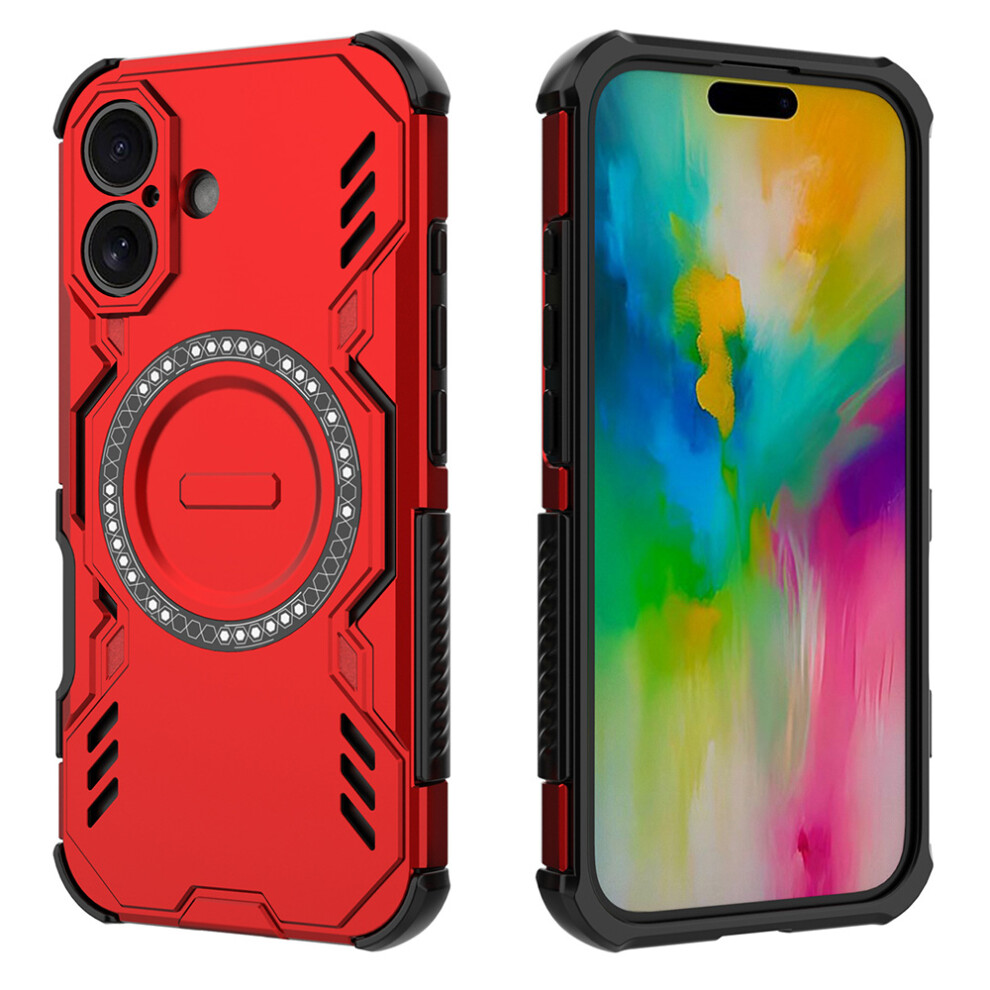 (Iphone 16, ) For Iphone 16 Magnetic Case Butterfly Armor Hollow Heat Dissipation Pc+Tpu Phone Cover Red 6914285732317