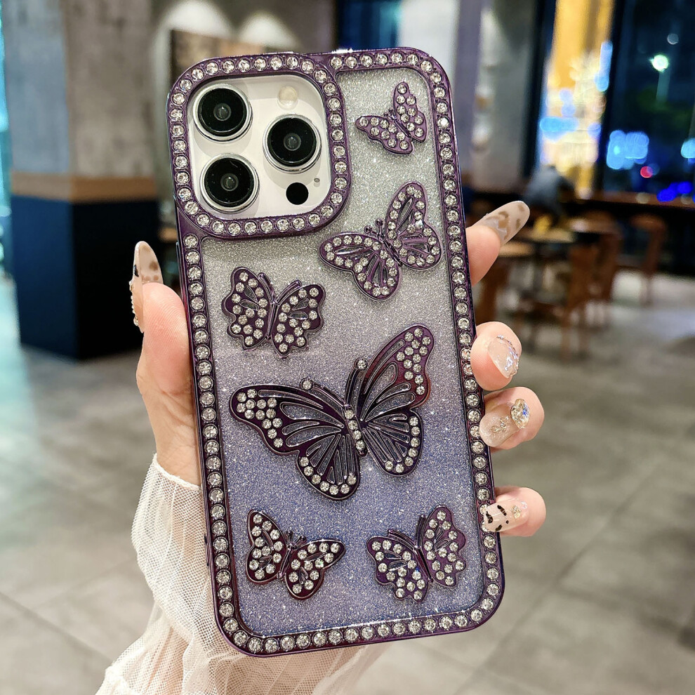 (Iphone 16 Pro Max, ) For Iphone 16 Pro Max Case Rhinestone Butterfly Decor Tpu Phone Back Cover Purple 6914289852042