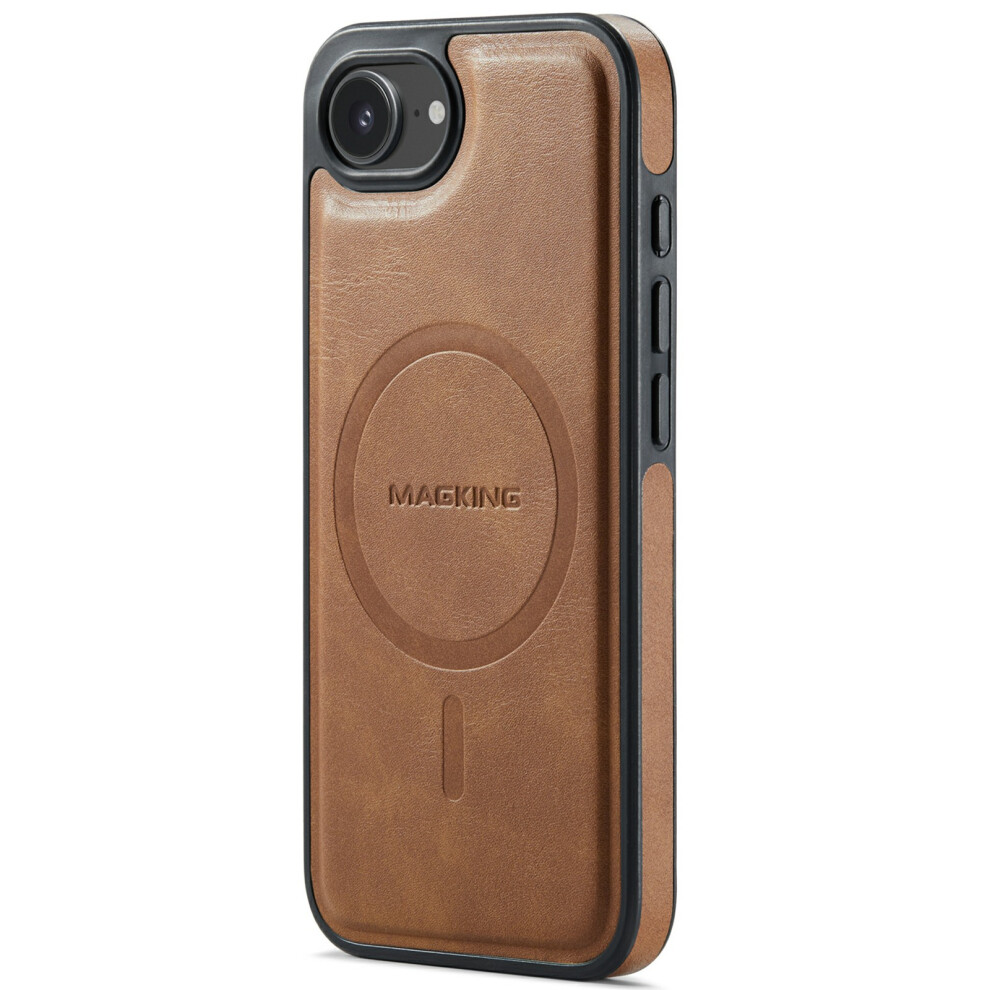 (Iphone 16E, ) Magking K1 Series For Iphone 16E Magnetic Case Pc+Tpu+Pu Leather Phone Cover Brown 6914286155313