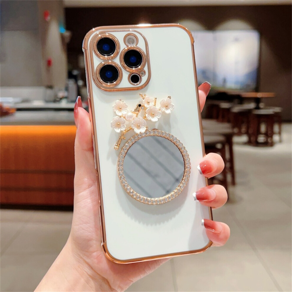 (Iphone 16 Pro, Ivory White) For Iphone 16 Pro Case With Plum Blossom Mirror Electroplating Edge Heart Pattern Tpu Phone Cover White,Purple 6914284519896