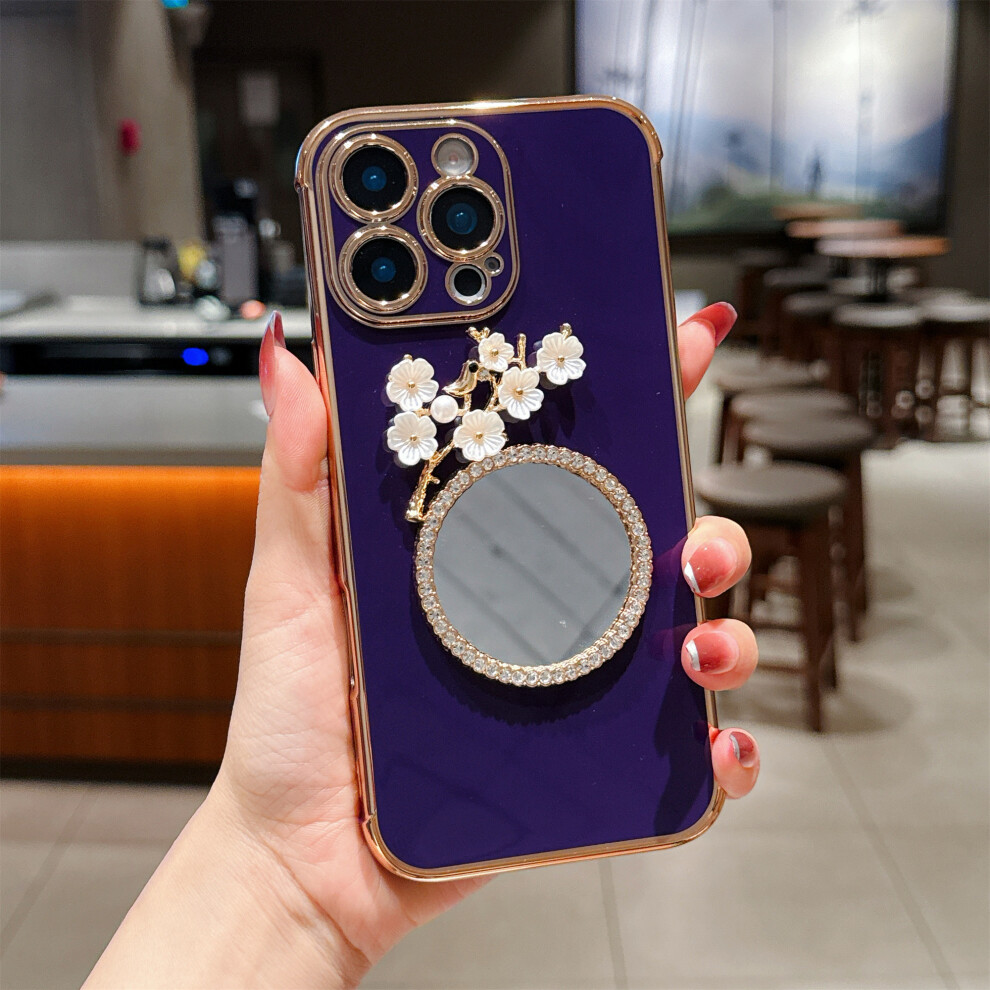 (Iphone 16 Pro, Dark ) For Iphone 16 Pro Case With Plum Blossom Mirror Electroplating Edge Heart Pattern Tpu Phone Cover Purple 6914287656130