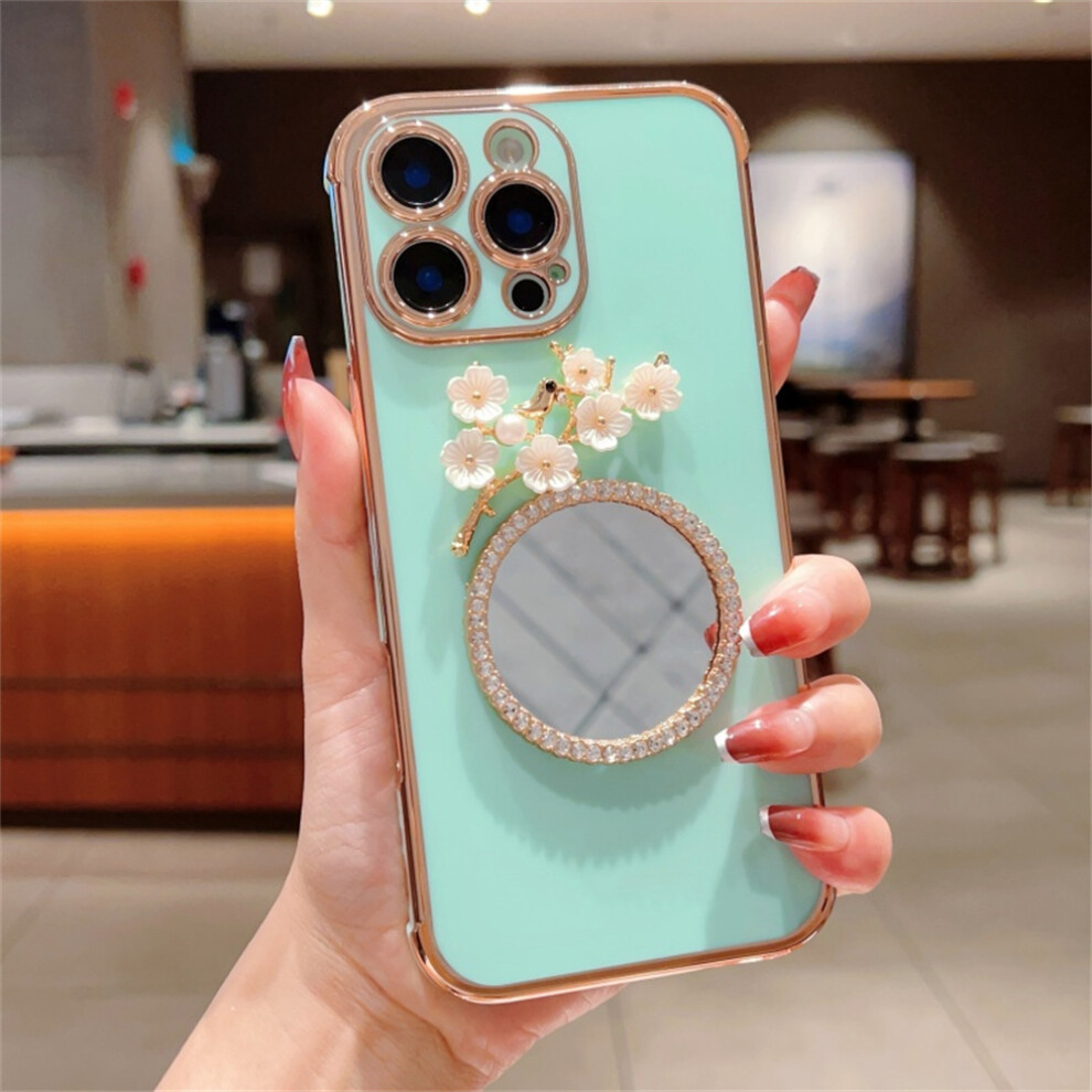 (Iphone 16 Pro, Green) For Iphone 16 Pro Case With Plum Blossom Mirror Electroplating Edge Heart Pattern Tpu Phone Cover Green,Purple 6914289749380