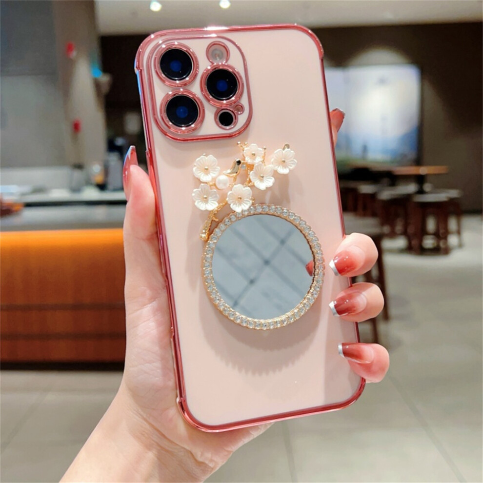 (Iphone 16 Pro, Pink) For Iphone 16 Pro Case With Plum Blossom Mirror Electroplating Edge Heart Pattern Tpu Phone Cover Pink,Purple 6914286435897