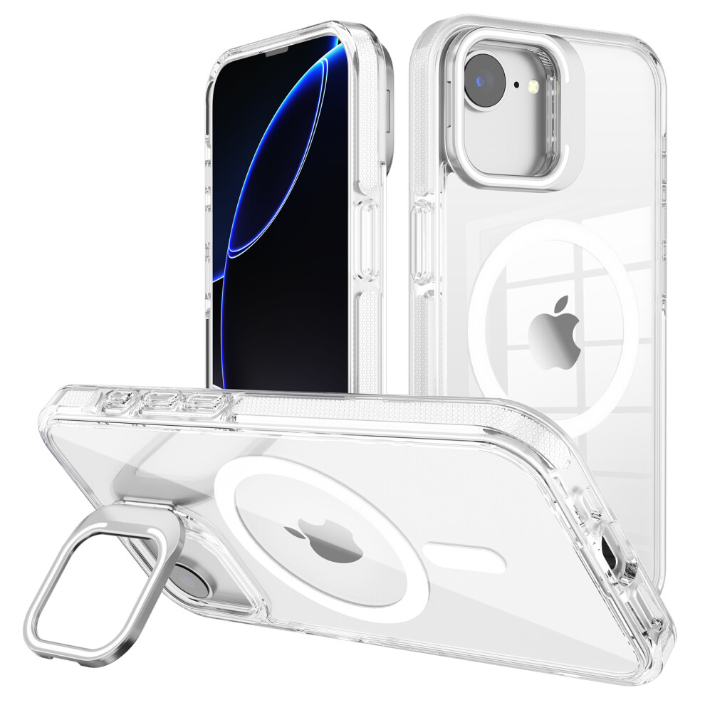 (Iphone 16E, ) For Iphone 16E Case Compatible With Magsafe Tpu+Pc Phone Cover With Lens Kickstand White 6914287167971