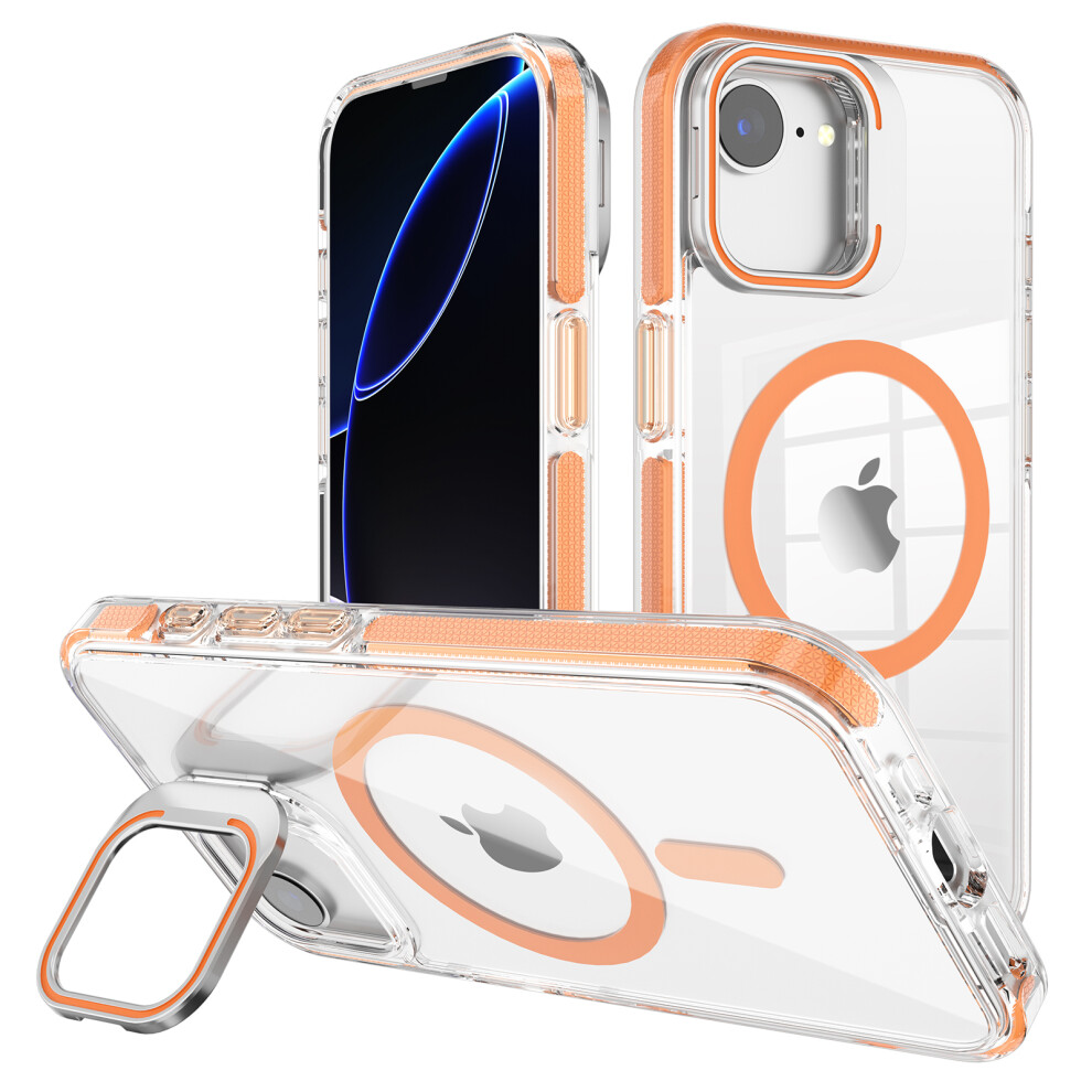 (Iphone 16E, ) For Iphone 16E Case Compatible With Magsafe Tpu+Pc Phone Cover With Lens Kickstand Orange 6914281437438