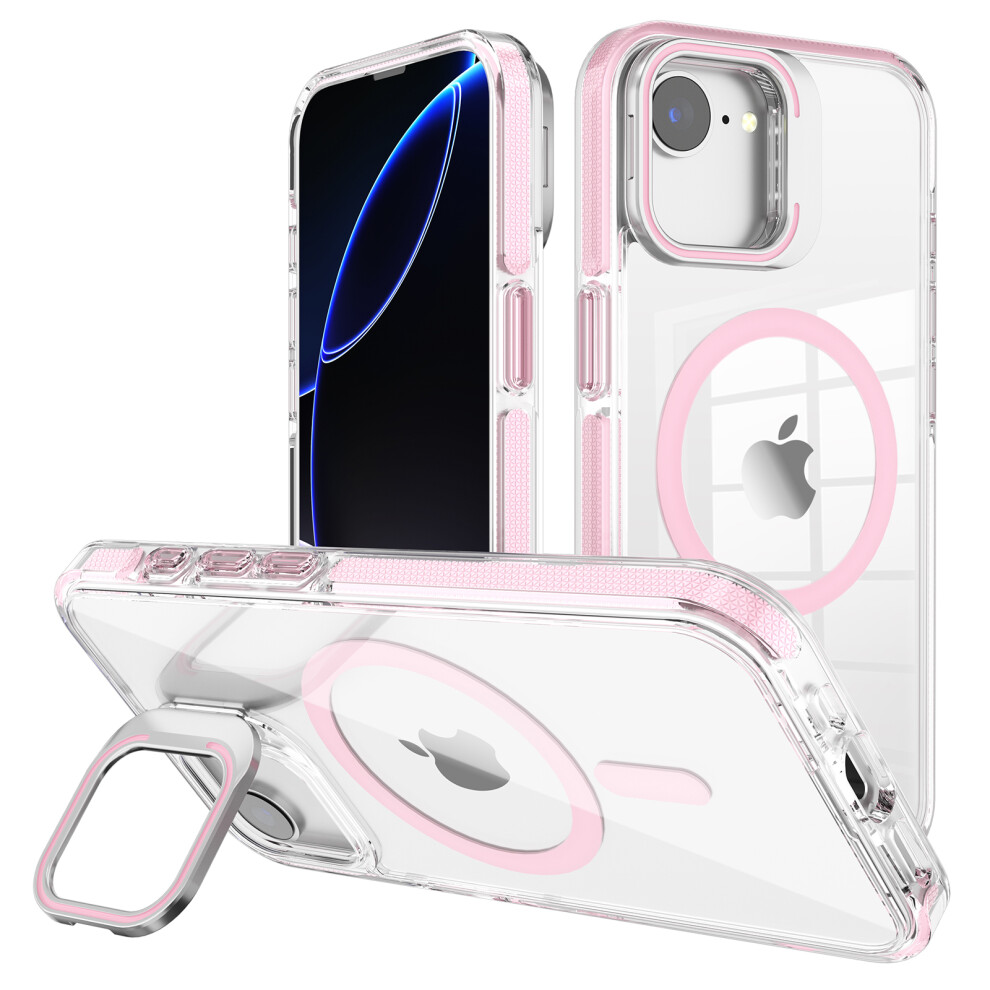 (Iphone 16E, ) For Iphone 16E Case Compatible With Magsafe Tpu+Pc Phone Cover With Lens Kickstand Pink 6914289006056