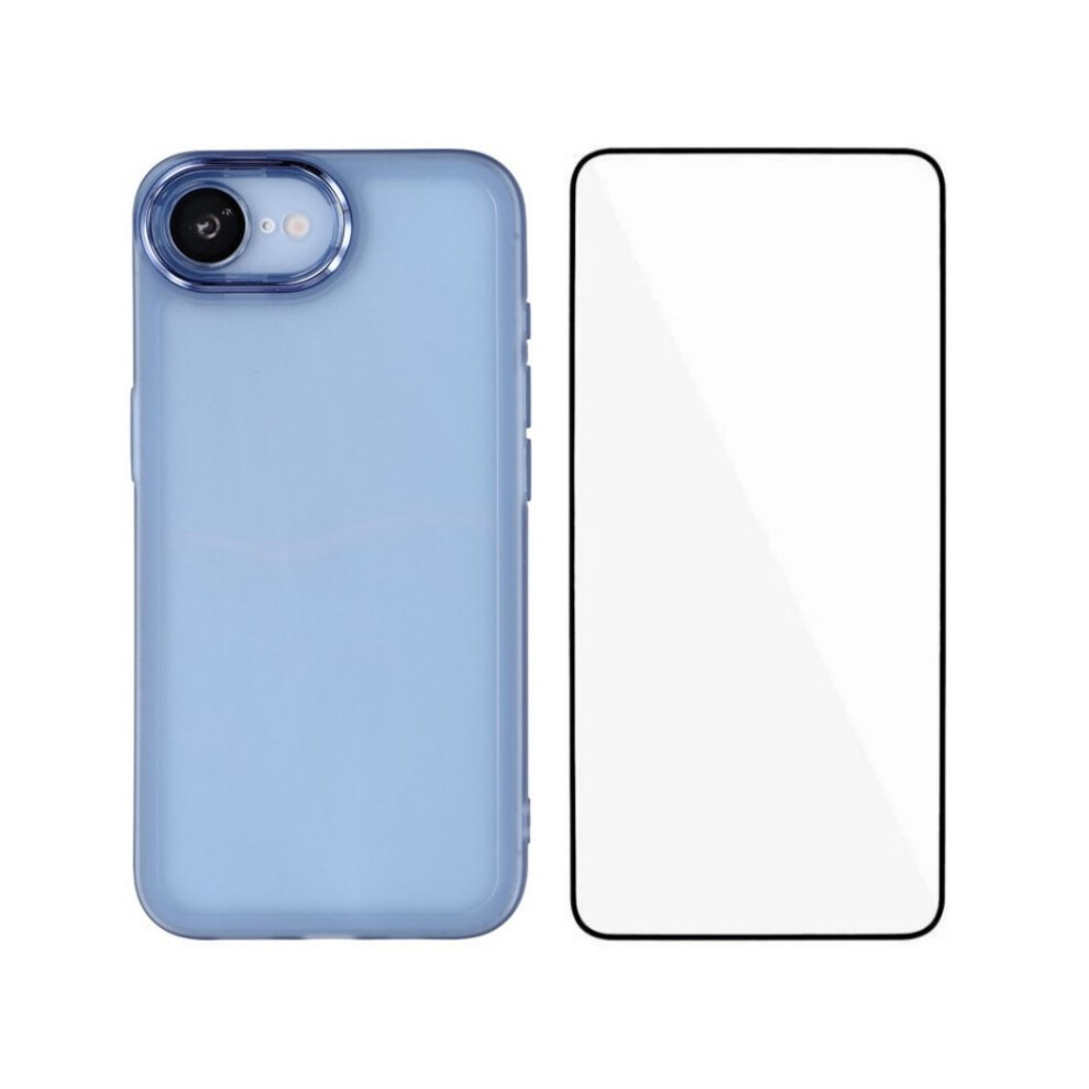 (Iphone 16E, ) For Iphone 16E Tpu Case Wanlonfeng Dksm Series Electroplated Frame Back Cover With Tempered Glass Blue 6914287013384
