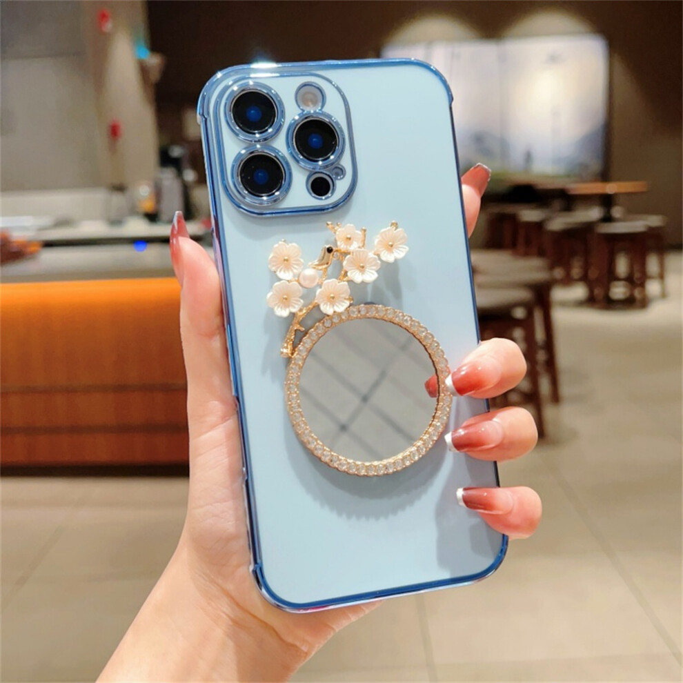 (Iphone 16 Pro, Blue) For Iphone 16 Pro Case With Plum Blossom Mirror Electroplating Edge Heart Pattern Tpu Phone Cover Blue,Purple 6914280709154