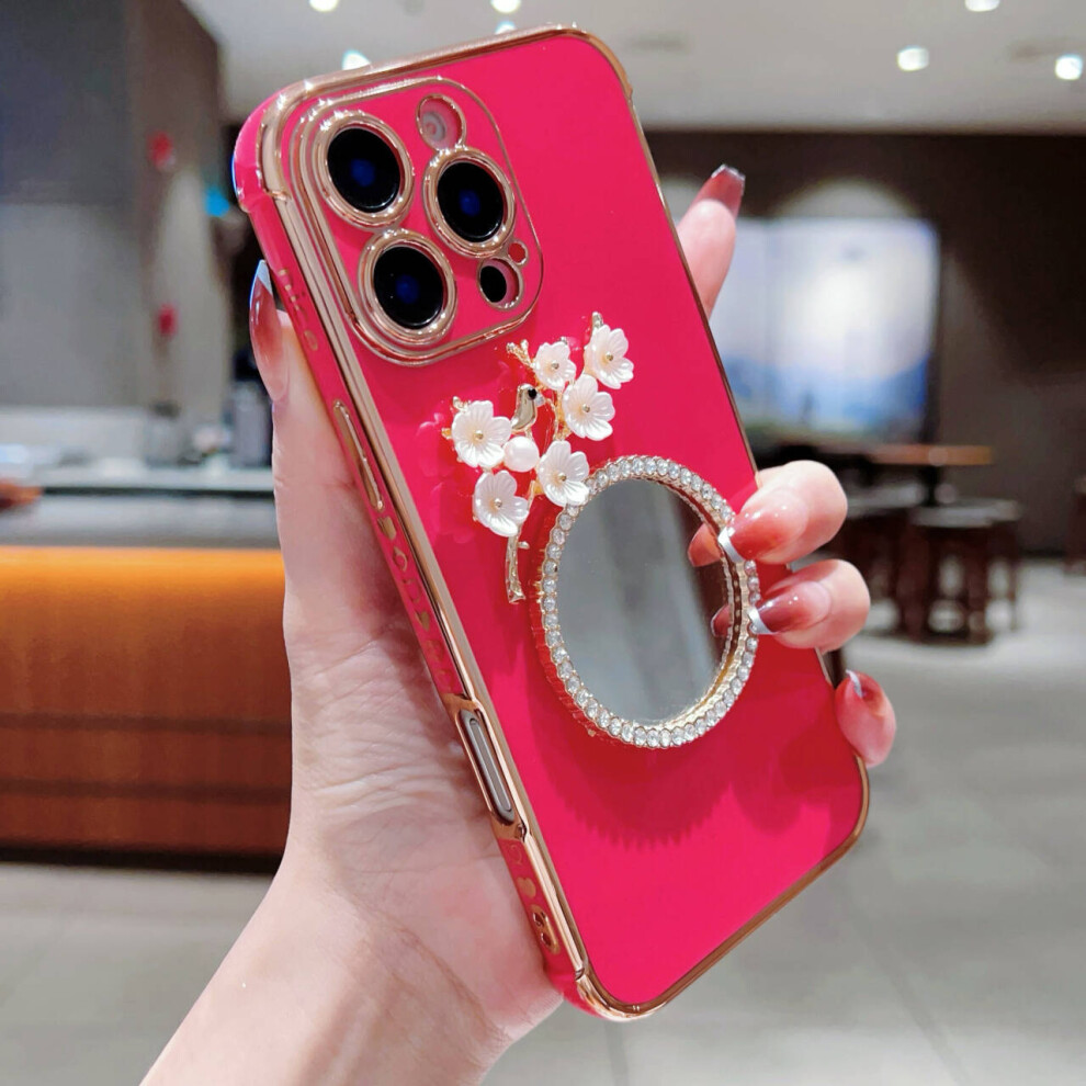 (Iphone 16 Pro, Rose) For Iphone 16 Pro Case With Plum Blossom Mirror Electroplating Edge Heart Pattern Tpu Phone Cover Purple 6914280931845