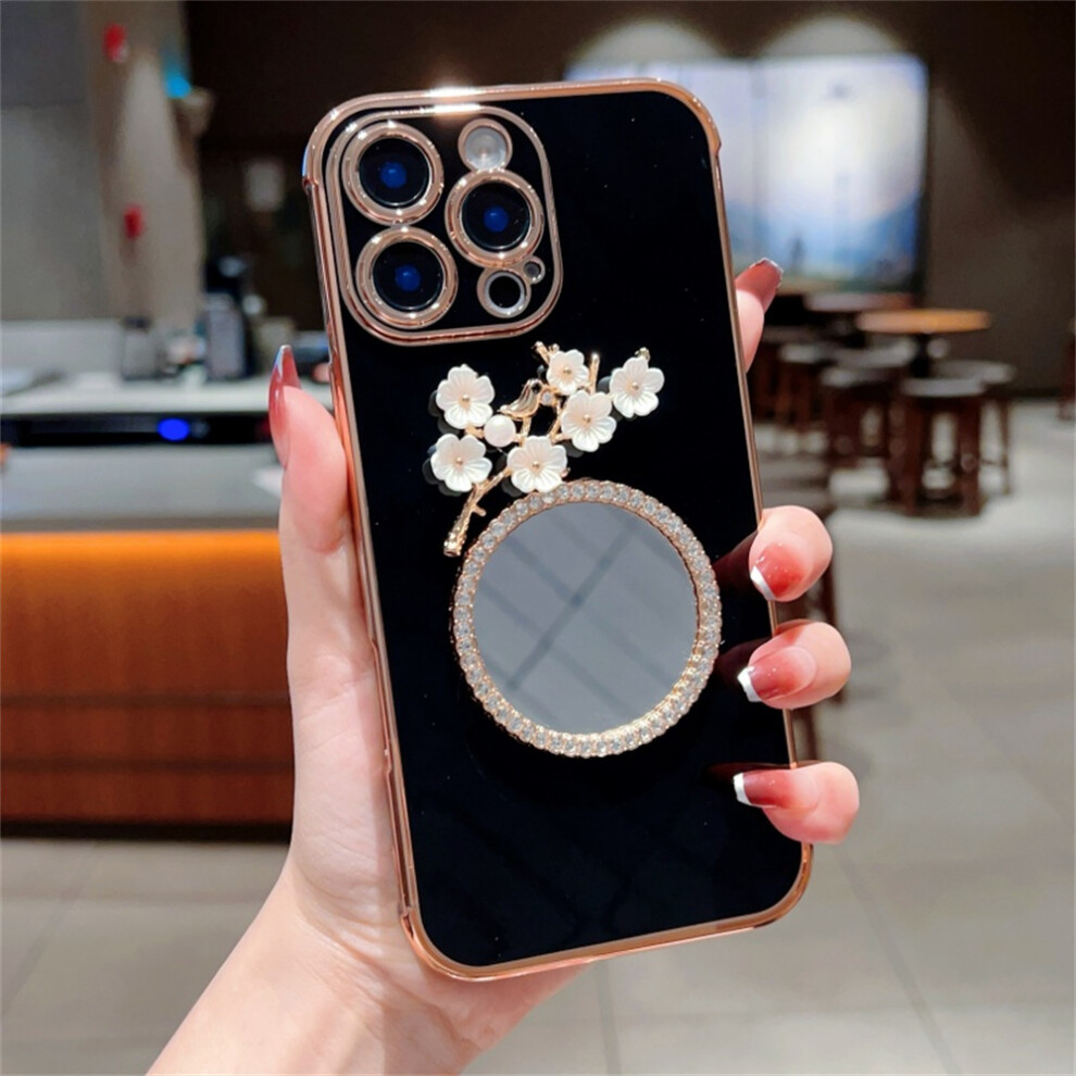 (Iphone 16 Pro, Black) For Iphone 16 Pro Case With Plum Blossom Mirror Electroplating Edge Heart Pattern Tpu Phone Cover Black,Purple 6914282568049